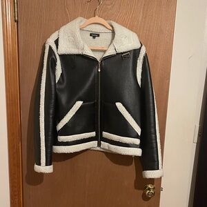 Boohoo Black and White Leather Jacket